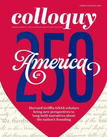 Colloquy 250th Summer 2026 Special Issue; red shield with America's 250 written on with Declaration of Independence writing in background