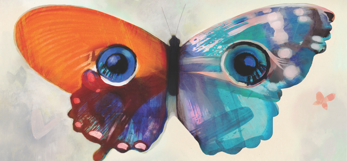 Colorful butterfly with wings that look like a child's eyes