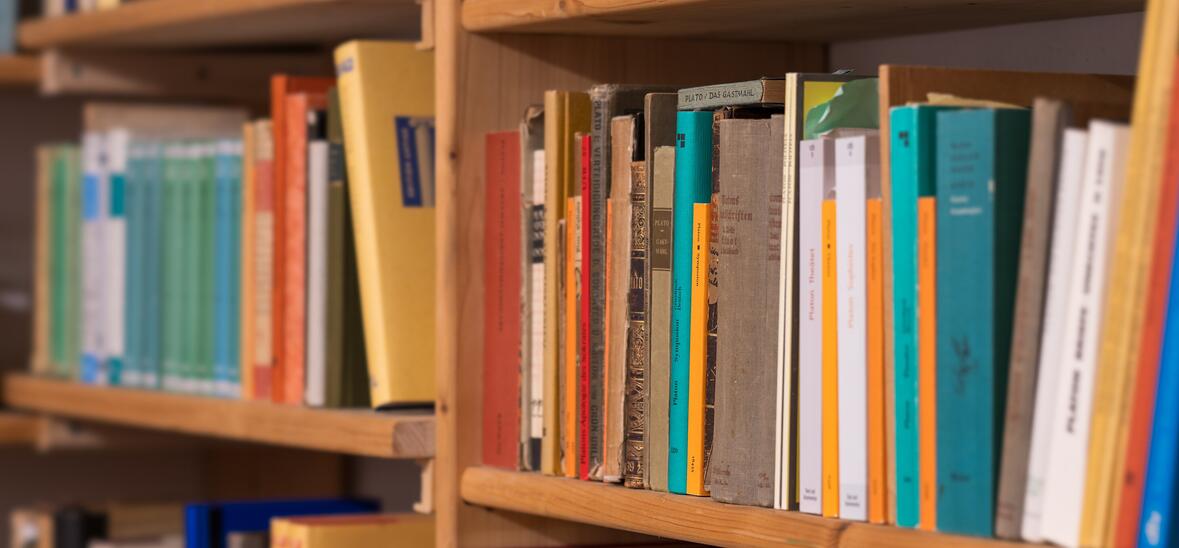 shelf of library books