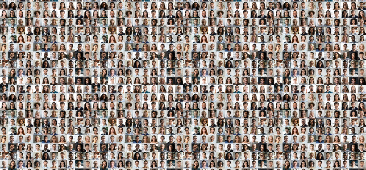 large grid of hundreds of people in different races