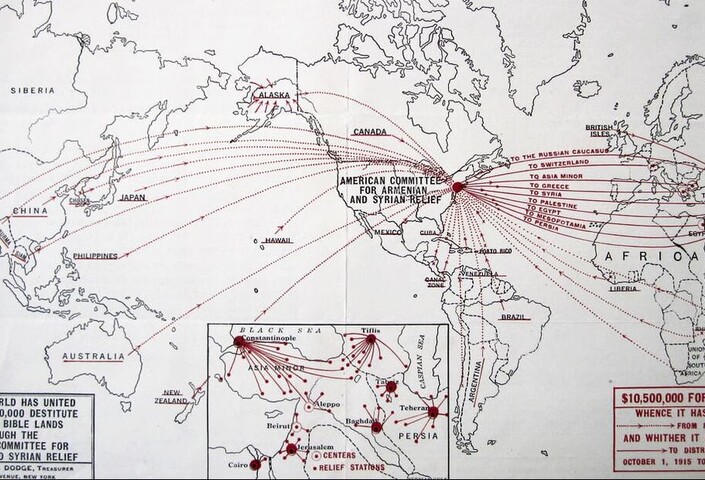 How the World Has United,” Map, American Committee for Armenian and Syrian Relief-Near East Relief, 1918