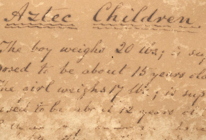 Inscription on the back of a daguerreotype showing "Aztec Children" performing duo, written by Charles Baker Adams.