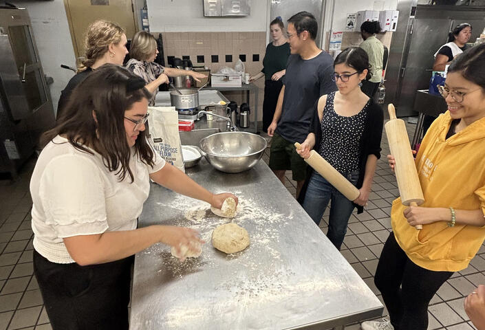Students learn to make empanadas at a class sponsored by the Student Center fellows,