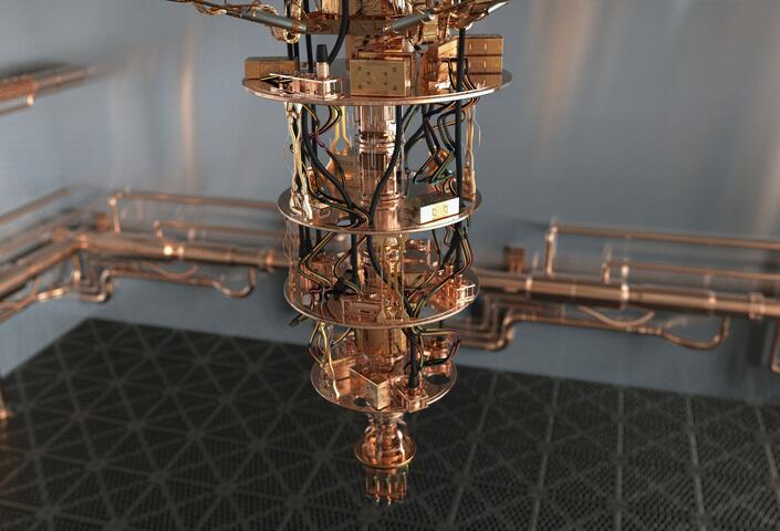 Quantum Computer in a special room with gold plating