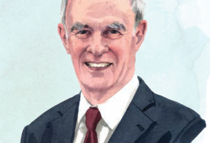 Illustration of Arthur Wheelock with painted blue background