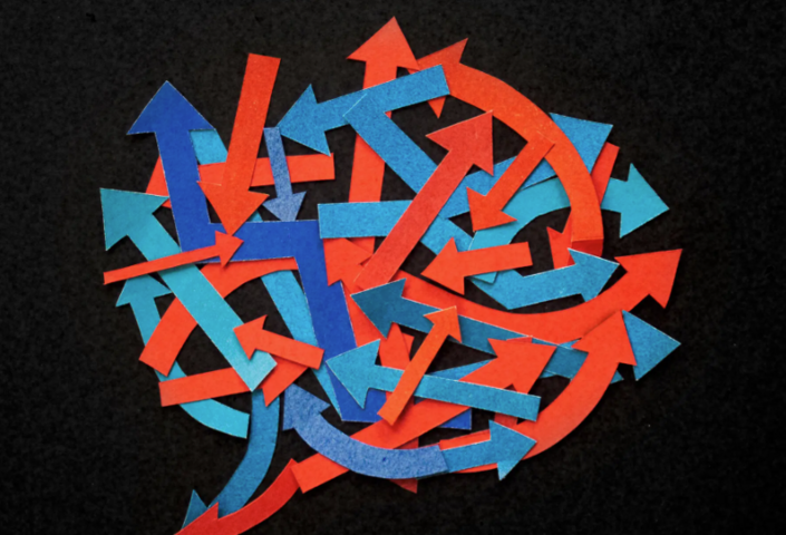 Image of red and blue arrows in a ball