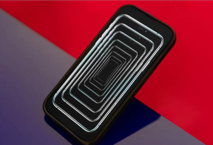 Illustration of a cell phone with repeating series of cell phone images in its screen