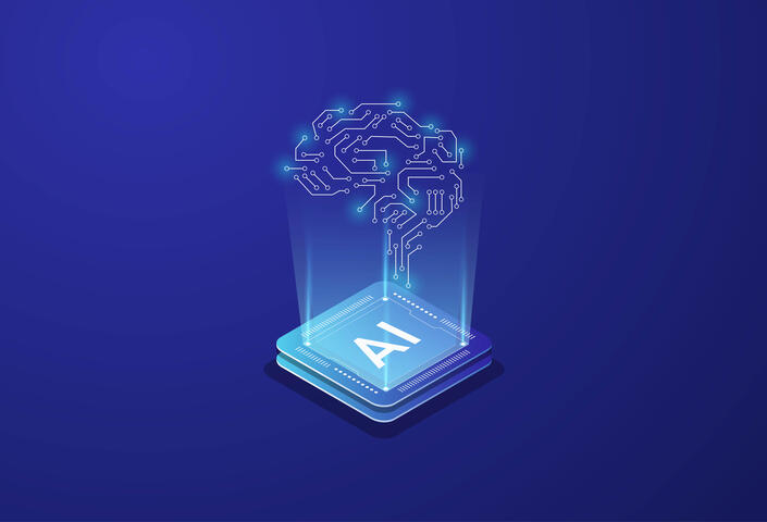 AI logo with computerized brain reflecting