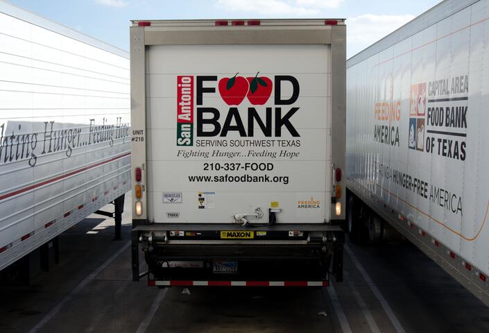 Photo of the back of a San Antonio Food Bank truck