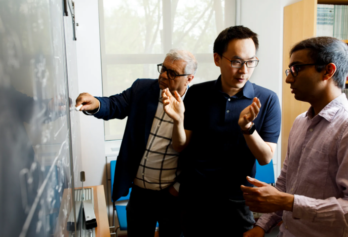 Professor Eugene Shakhnovich (from left), Dianzhuo (John) Wang, and Vaibhav Mohanty worked together on the studies.