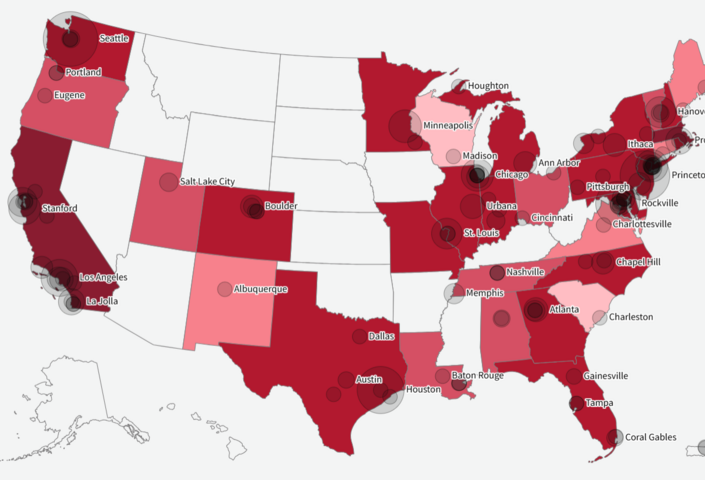 Map of research funding cuts across the United States