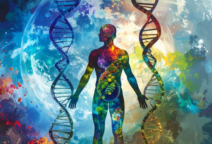 Abstract concept of human metabolism and obesity, a semi-transparent human body