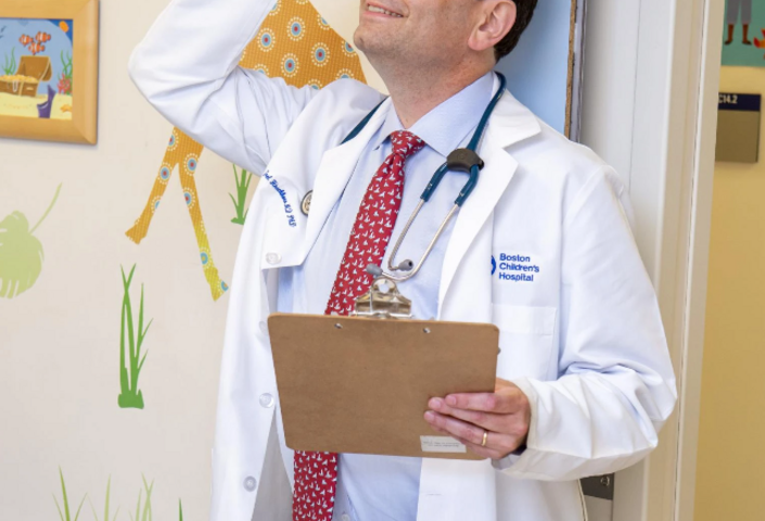 Geneticist Joel Hirschhorn learns he’s five feet, nine inches tall — with shoes on.