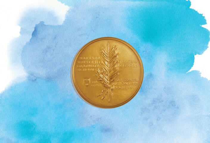 centennial medal with blue watercolor background