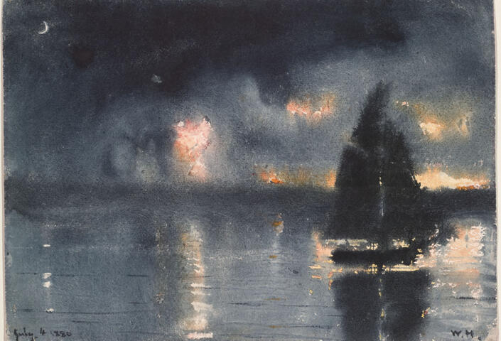 Winslow Homer painting of a sailboat in foggy air