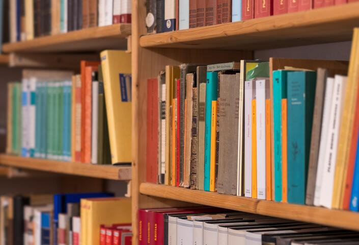 shelf of library books