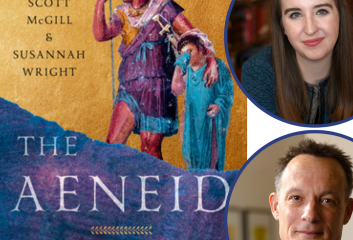 Cover image of new Aeneid translation with head shots of McGill and Wright