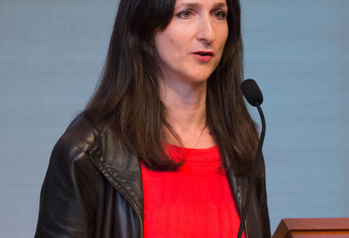 Photograph of astronomer and planetary scientist Sara Seager, taken at the 2016 Gordon Cain Conference, "Life in the Universe: Past and Present", 26 May 2016 at the Chemical Heritage Foundation, Philadelphia, PA, USA.