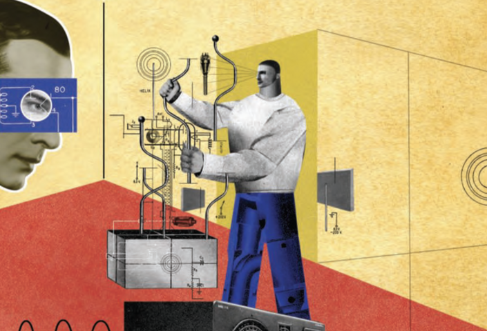 illustration of pieces of technology and engineering together