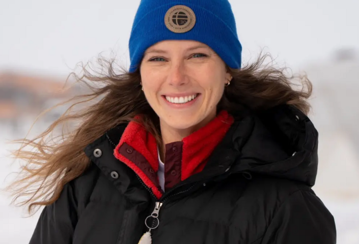 Anne-Michelle Engelstad in a hat and parka