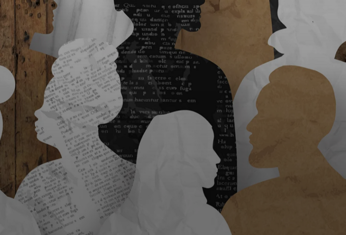 Illustration of paper cut out human figures of different colors