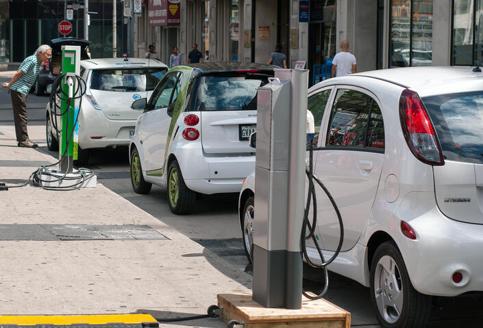 From left to right: Nissan Leaf, Smart ED and Mitsubishi i MiEV electric cars at Plug'n Drive's EV Day in Toronto