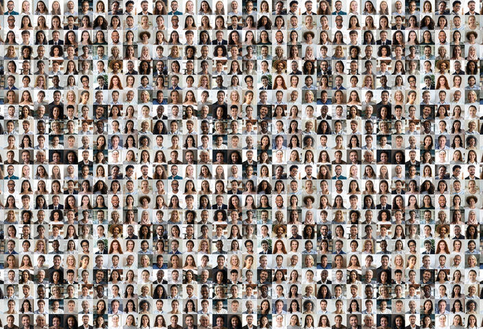 large grid of hundreds of people in different races