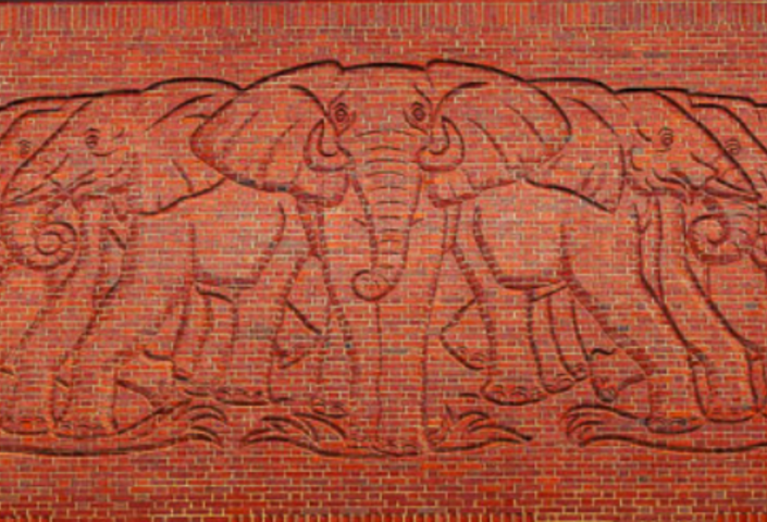 Elephant frieze from exterior of the Harvard Bio Labs