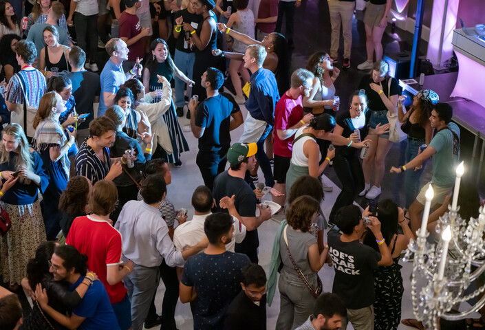 Aerial shot of the GSAS Student Center Open House Party