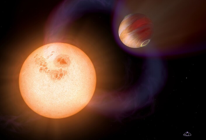 Planets in front of a dark sky