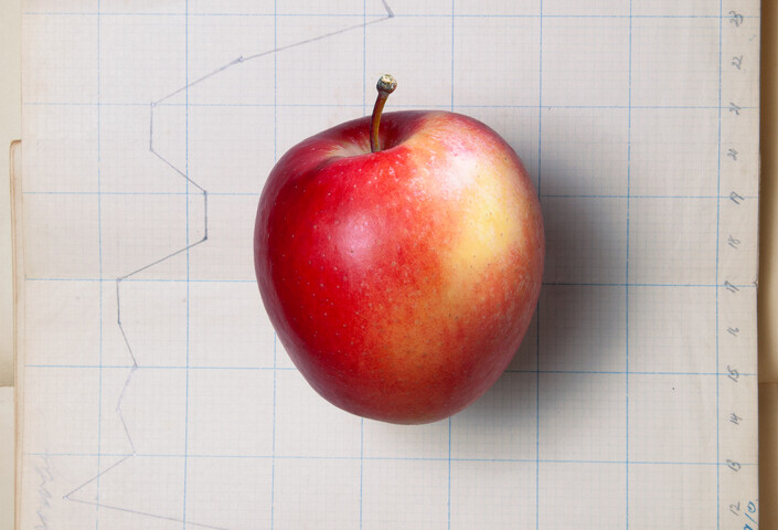 Red apple laying on graph paper with plot points