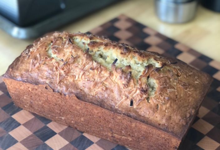 Banana bread place on a checkered plate