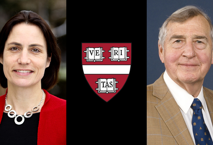 Fiona Hill and Graham Allison headshots with GSAS Shield