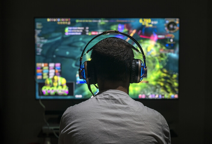 Gamer playing video games