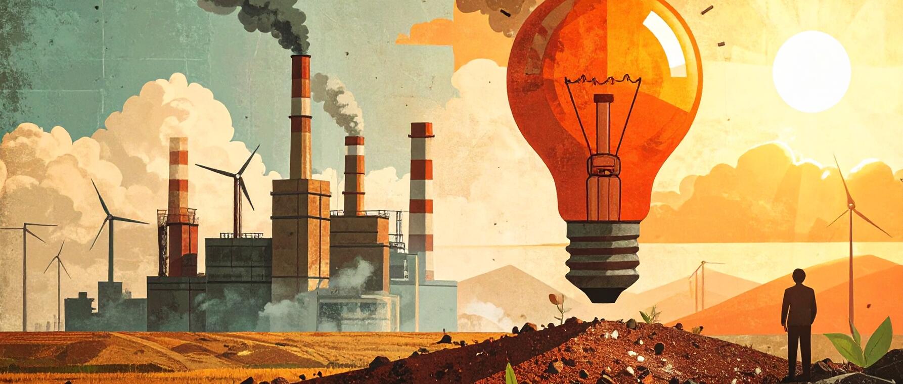 utopian futuristic image illustrating the theory of creative destruction, an econom
