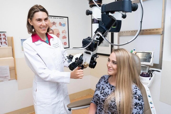 Dr. Stankovic seeing a patient in her clinic at OHNS Stanford.