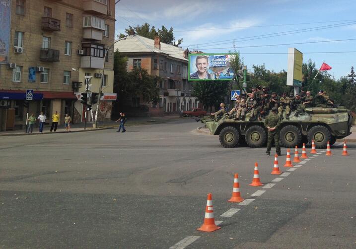 September 14, 2014, six days before the first ceasefire. Military line up in Luhansk.