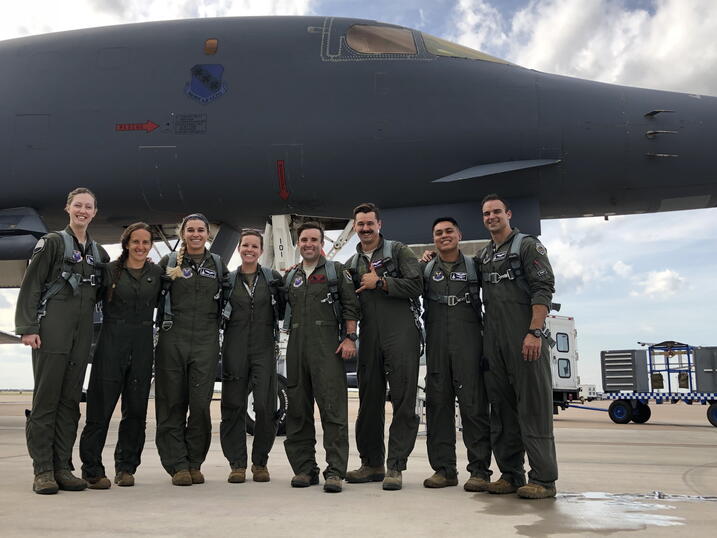 Yadlin outside the B-1 with her crew and wingman's crew
