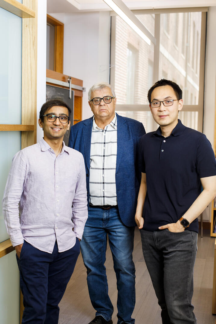 Lab mate Vaibhav Mohanty (from left), Professor Eugene Shakhnovich , and Dianzhuo (John) Wang.