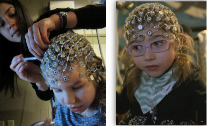 child wearing EEG gear