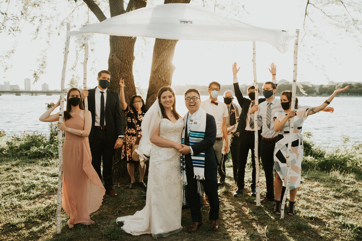 Harry Won and his wife Madalyn at their wedding on Boston's Esplanade