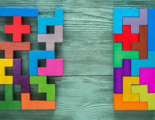 Tetris blocks being formed into a logical structure