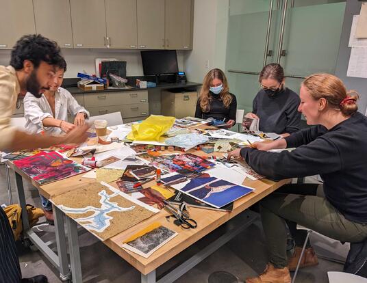 Students participate in a Collage Workshop at Harvard Art Museum Materials Lab