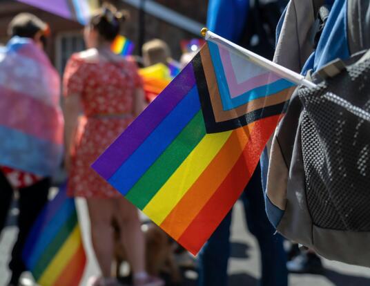 Pride flag hanging during parade