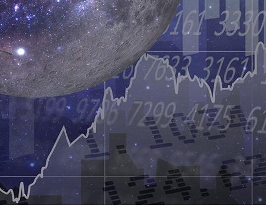 Stock image of stars, planet, stock chart, and numbers