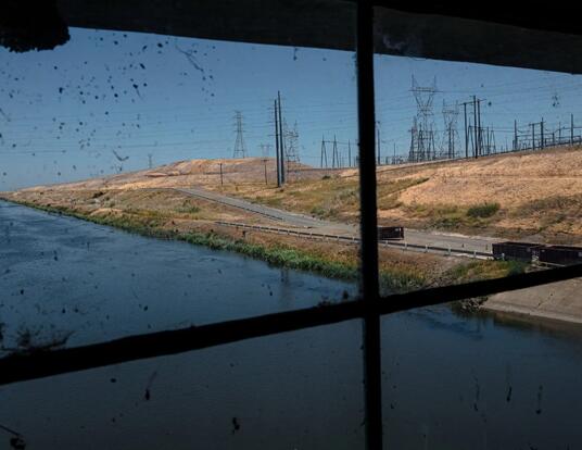 A view of water entering the Jones Pumping Plant in Byron. The plant takes water from the Delta and sends it into the Delta-Mendota Canal.
