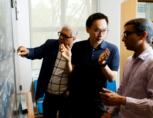 Professor Eugene Shakhnovich (from left), Dianzhuo (John) Wang, and Vaibhav Mohanty worked together on the studies.
