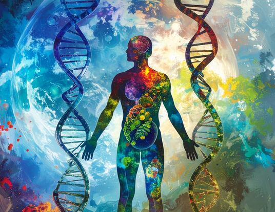 Abstract concept of human metabolism and obesity, a semi-transparent human body