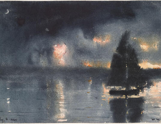 Winslow Homer painting of a sailboat in foggy air