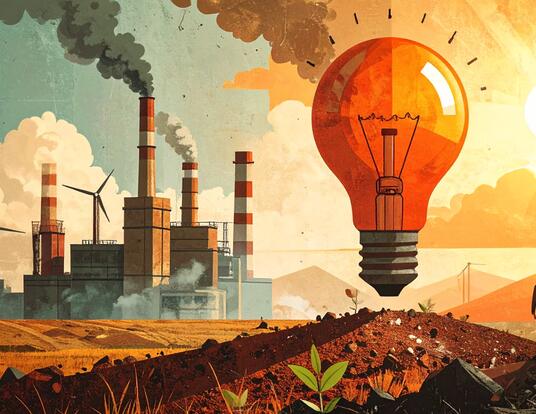 utopian futuristic image illustrating the theory of creative destruction, an econom